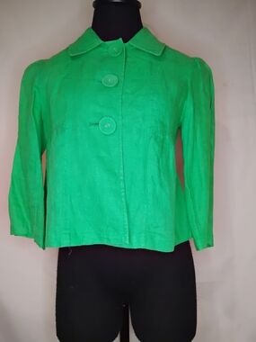 Style & Co. Vibrant Green Cropped Button Jacket
